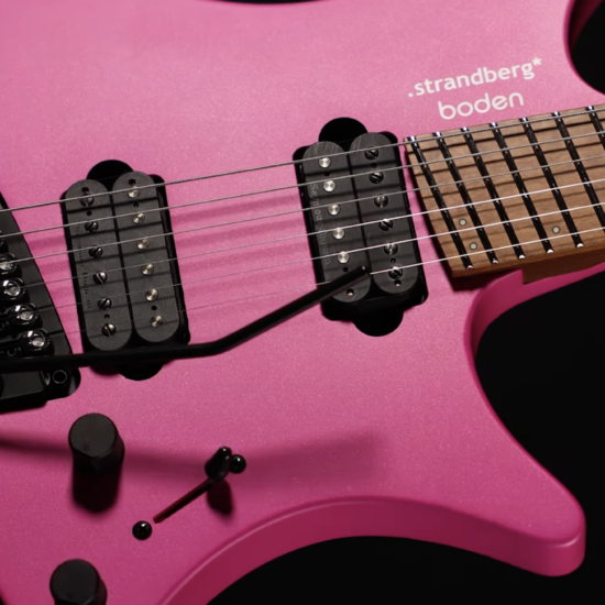 Strandberg Boden Standard NX 6T electric guitar in Electric Fuchsia Metallic finish with tremolo bridge and dual humbuckers.